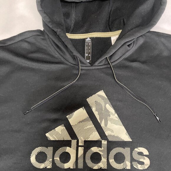 Adidas Athleisure Gorpcore Activewear pullover Black Hoodie Gold Colored Logo - Picture 3 of 6
